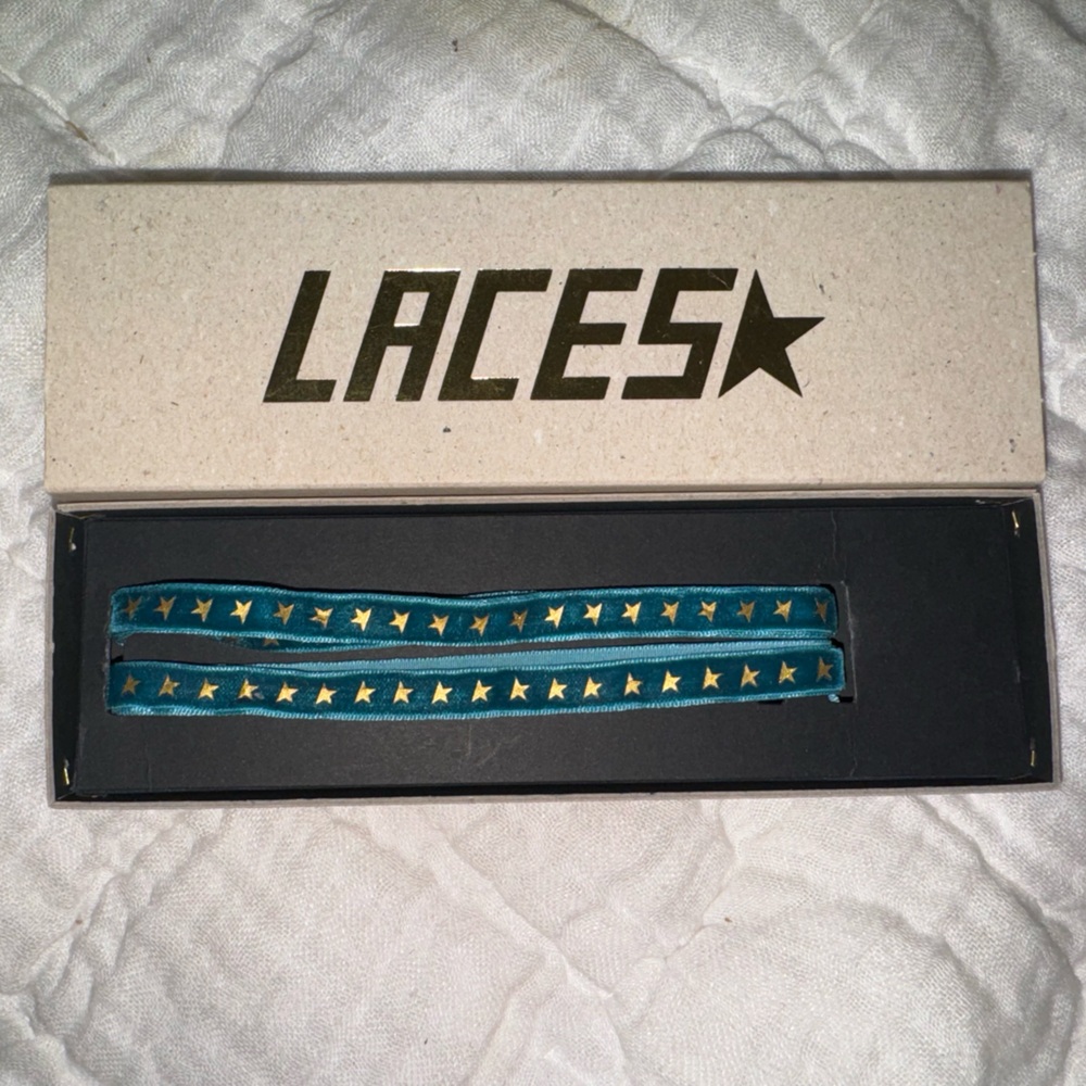 Golden goose velvet laces teal